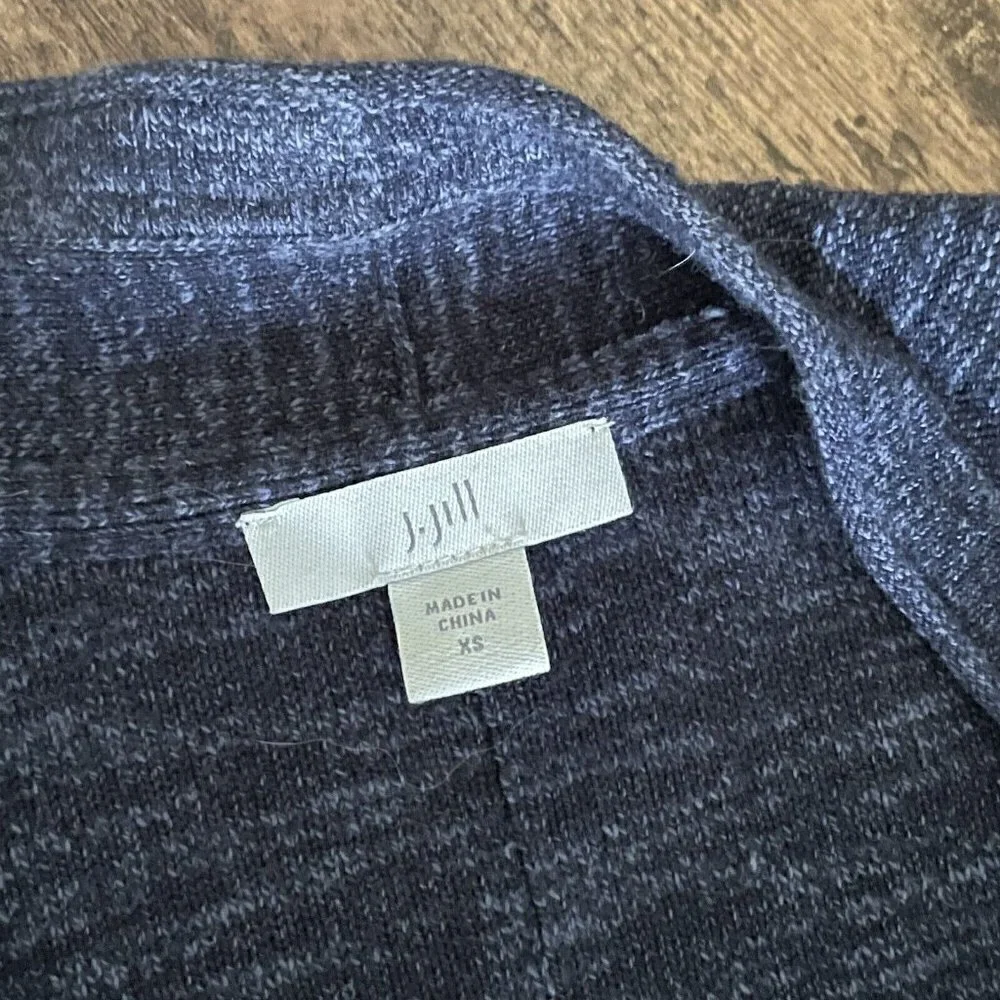 J Jill Womens Denim Blue Cotton Open Front Cardigan Womens Sz XS Marled Knit